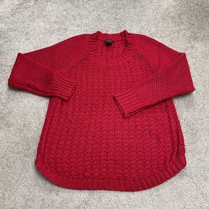 Calvin Klein Jeans Women's L Red Chunky Pullover Sweater Scoop Neck Acrylic